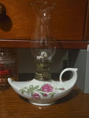 Porcelain Pink Rose Oil Lamp - Floral Home Art